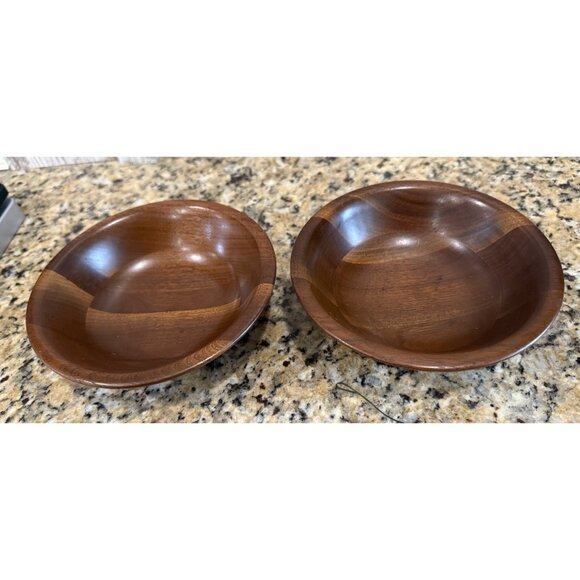 Ozark Walnutware  Solid Walnut Salad Bowls 6" Set of 2 Vintage - Picture 1 of 6